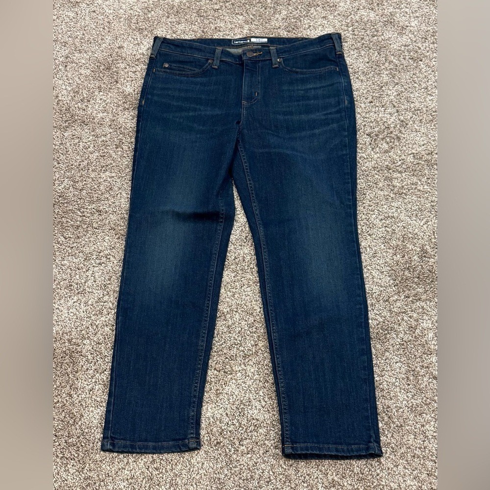CARHARTT Women's Dark Blue Slim Fit Tapered Jeans 14S Rugged‎ Flex